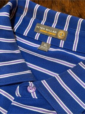 PETER MILLAR Mens Striped Golf Polo Summer Comfort Texas Golf Association XL